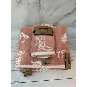 Wrangler 4PC Towel Set Terracotta Pink Cowboy Boots Hats Bows